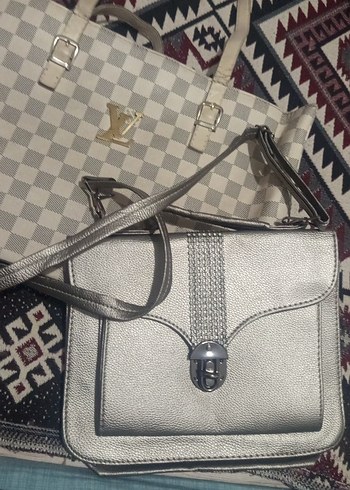 Gri Deri Tokalı Bohem Kadın Çanta 2'lii - Görsel 4