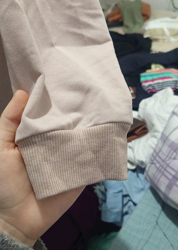 Bej Baskılı Kadın Sweatshirt, Uzun Kollu, Salaş - Görsel 3