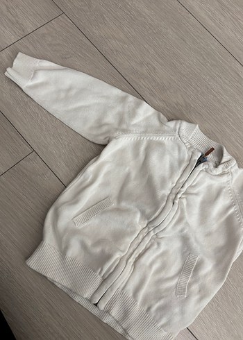 Erkek Bebek Fermuarlı Beyaz Pamuklu Hırka - Görsel 2