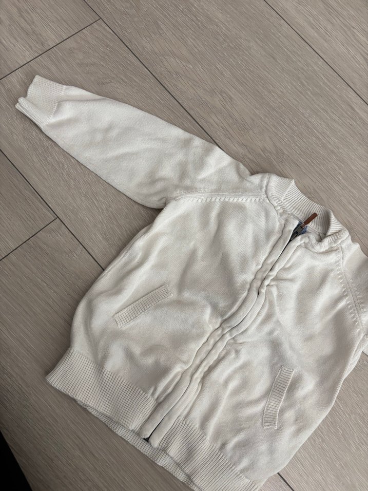 Erkek Bebek Fermuarlı Beyaz Pamuklu Hırka - Görsel 2