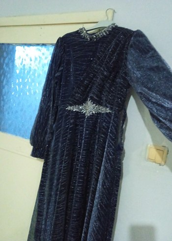 40 Beden Lacivert Vintage Uzun Abiye Elbise