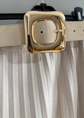 Kadın Beyaz Piliseli nubuk kumaş Uzun Etek - Görsel 2