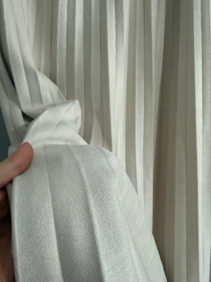 Kadın Beyaz Piliseli nubuk kumaş Uzun Etek - Görsel 4