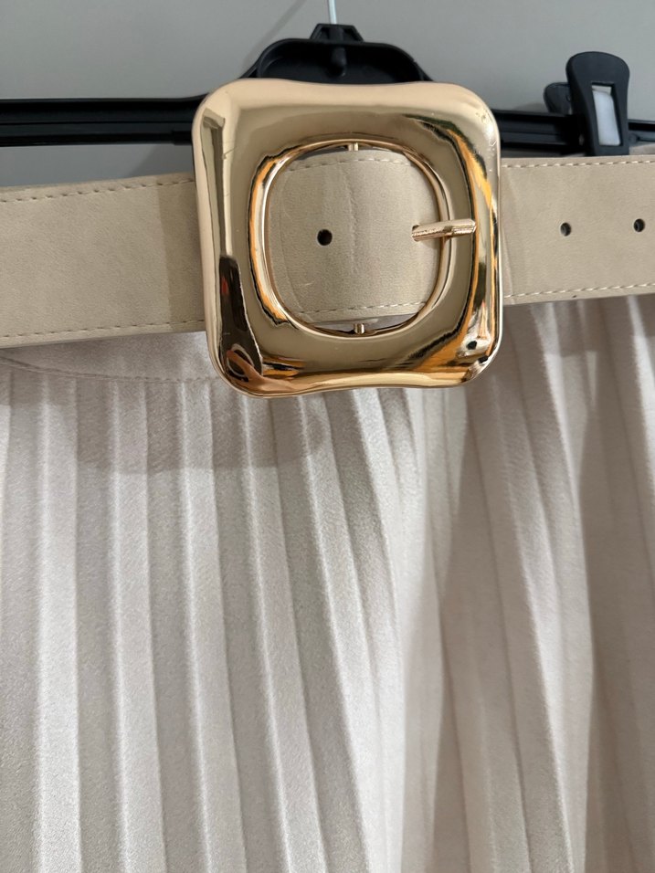 Kadın Beyaz Piliseli nubuk kumaş Uzun Etek - Görsel 2