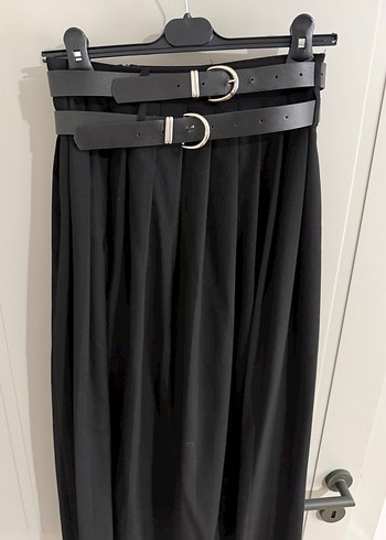 Massimo dutti Kemerli Siyah Uzun yırtmaçlı Etek - Görsel 2