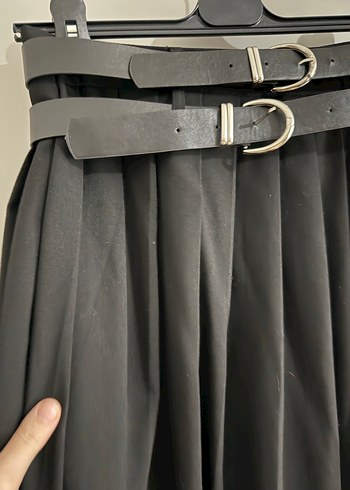 Massimo dutti Kemerli Siyah Uzun yırtmaçlı Etek - Görsel 4