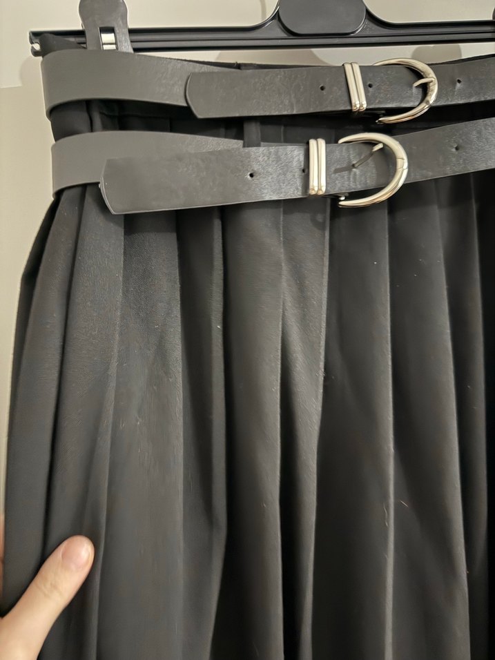 Massimo dutti Kemerli Siyah Uzun yırtmaçlı Etek - Görsel 4