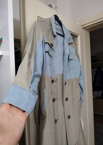 Düğmeli Uzun Bej Kot Trençkot - Görsel 5