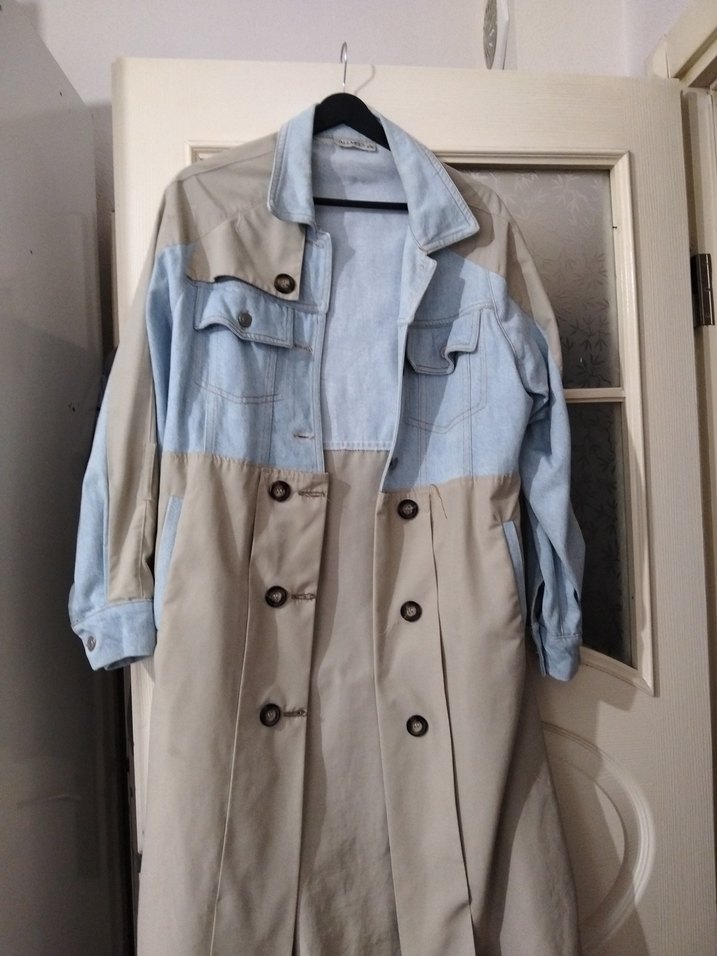 Düğmeli Uzun Bej Kot Trençkot - Görsel 2