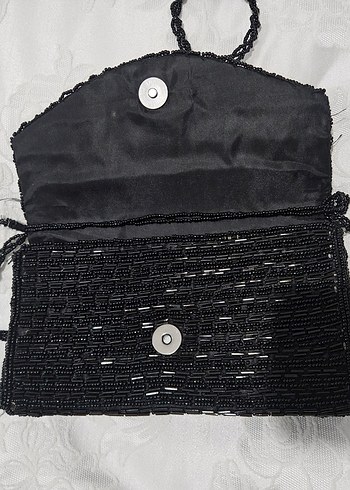 Boncuk İşlemeli Siyah Örgü Kadın Çanta - Görsel 4