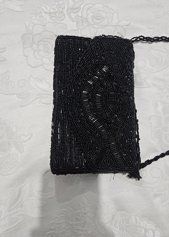 Boncuk İşlemeli Siyah Örgü Kadın Çanta - Görsel 2