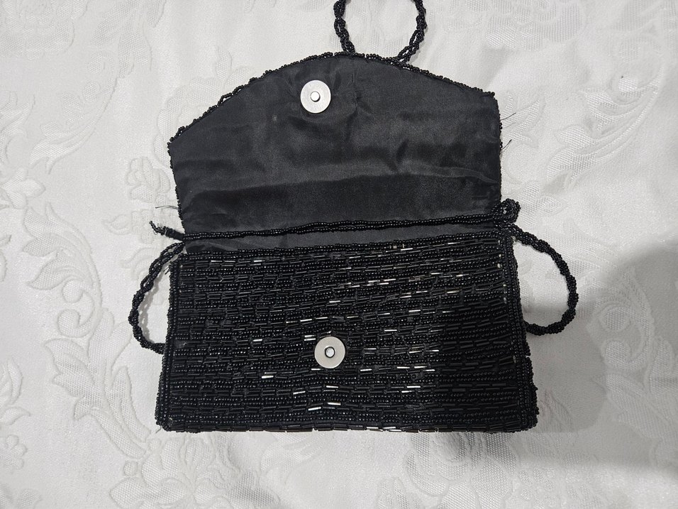 Boncuk İşlemeli Siyah Örgü Kadın Çanta - Görsel 4