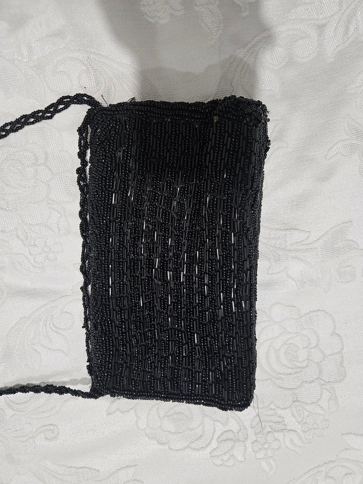 Boncuk İşlemeli Siyah Örgü Kadın Çanta - Görsel 3