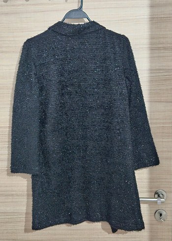 Uzun Siyah Astarlı Simli Kadın Hırka - Görsel 2