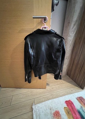 Kadın Siyah Deri Biker Ceket - Görsel 3
