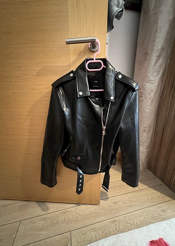 Kadın Siyah Deri Biker Ceket - Görsel 2