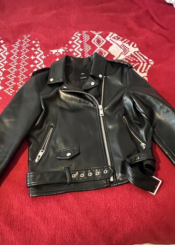 Kadın Siyah Deri Biker Ceket - Görsel 4