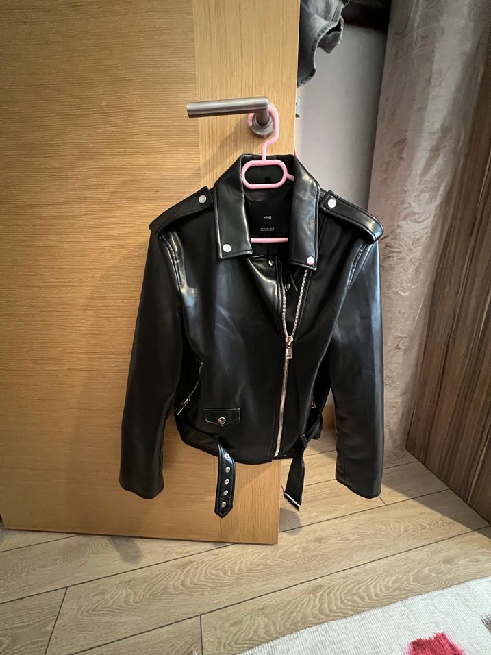 Kadın Siyah Deri Biker Ceket - Görsel 2