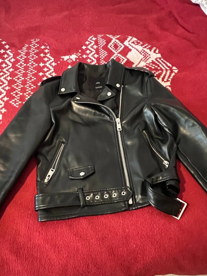 Kadın Siyah Deri Biker Ceket - Görsel 4