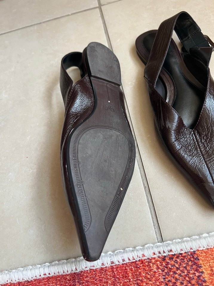 Kahverengi Deri Stiletto Topuklu Kadın Ayakkabı - Görsel 2