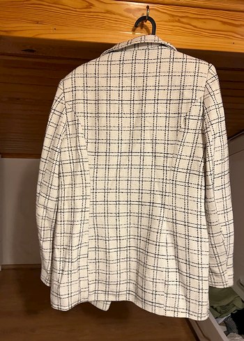 Bej Kareli Düğmeli Kadın Blazer Ceket - Görsel 4