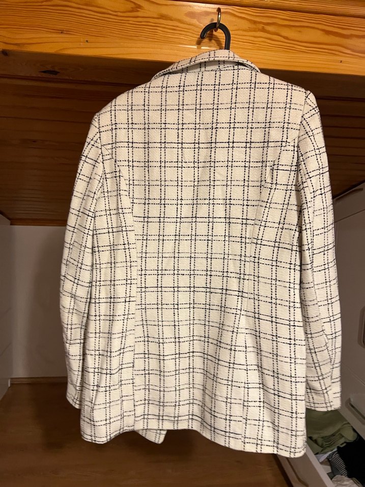 Bej Kareli Düğmeli Kadın Blazer Ceket - Görsel 4