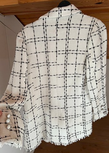 Düğmeli Ekose Midi Blazer - Görsel 3