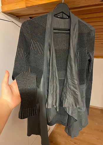 Gri Midi Kadın Hırka, Dökümlü, Uzun Kollu - Görsel 5