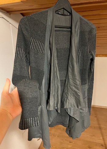 Gri Midi Kadın Hırka, Dökümlü, Uzun Kollu - Görsel 4