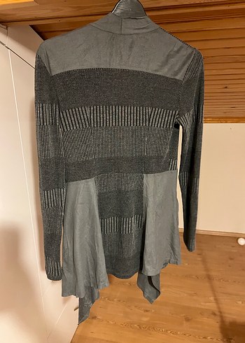 Gri Midi Kadın Hırka, Dökümlü, Uzun Kollu - Görsel 8