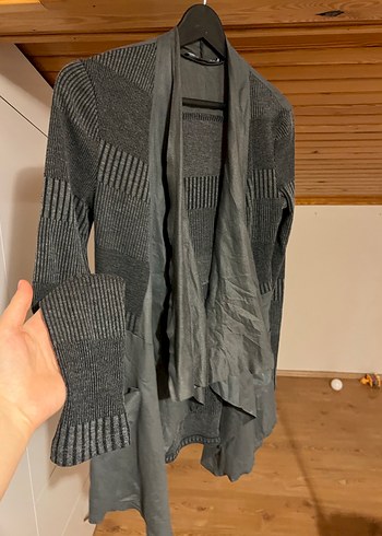 Gri Midi Kadın Hırka, Dökümlü, Uzun Kollu - Görsel 3