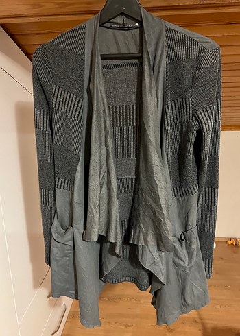 Gri Midi Kadın Hırka, Dökümlü, Uzun Kollu - Görsel 2