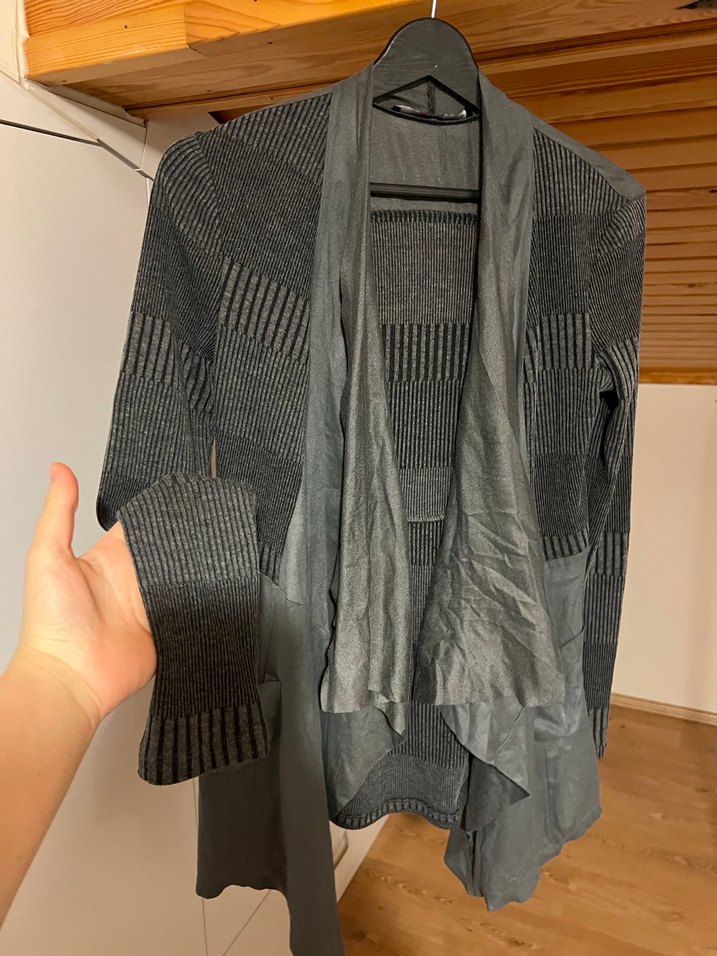 Gri Midi Kadın Hırka, Dökümlü, Uzun Kollu - Görsel 5