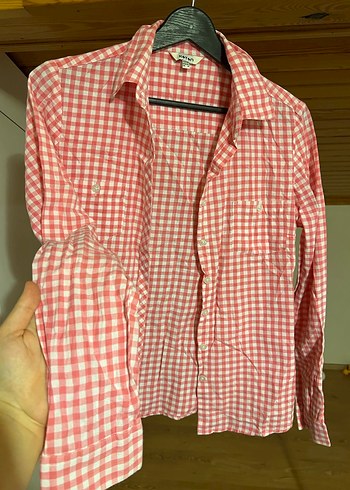 Pembe Kareli Uzun Kollu Pamuklu Gömlek - Görsel 5