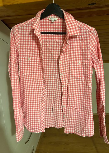 Pembe Kareli Uzun Kollu Pamuklu Gömlek - Görsel 2