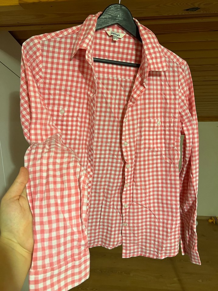 Pembe Kareli Uzun Kollu Pamuklu Gömlek - Görsel 5