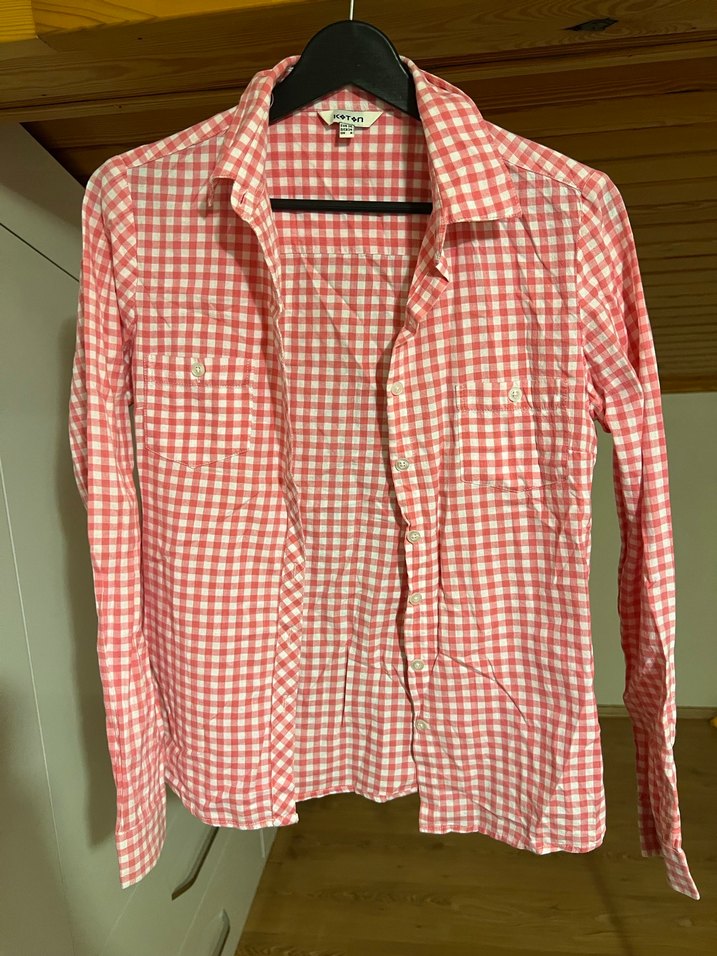 Pembe Kareli Uzun Kollu Pamuklu Gömlek - Görsel 2