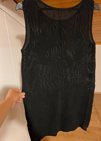 Nakışlı Siyah Mini Örme Elbise - Görsel 3