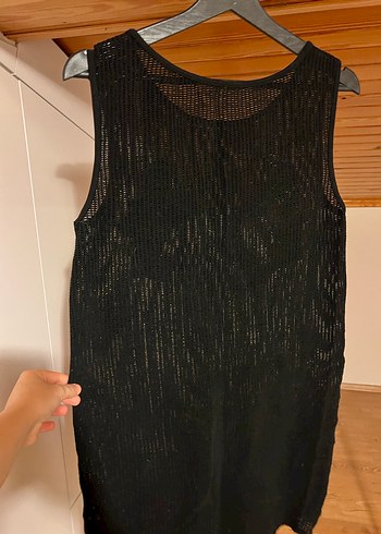 Nakışlı Siyah Mini Örme Elbise - Görsel 4