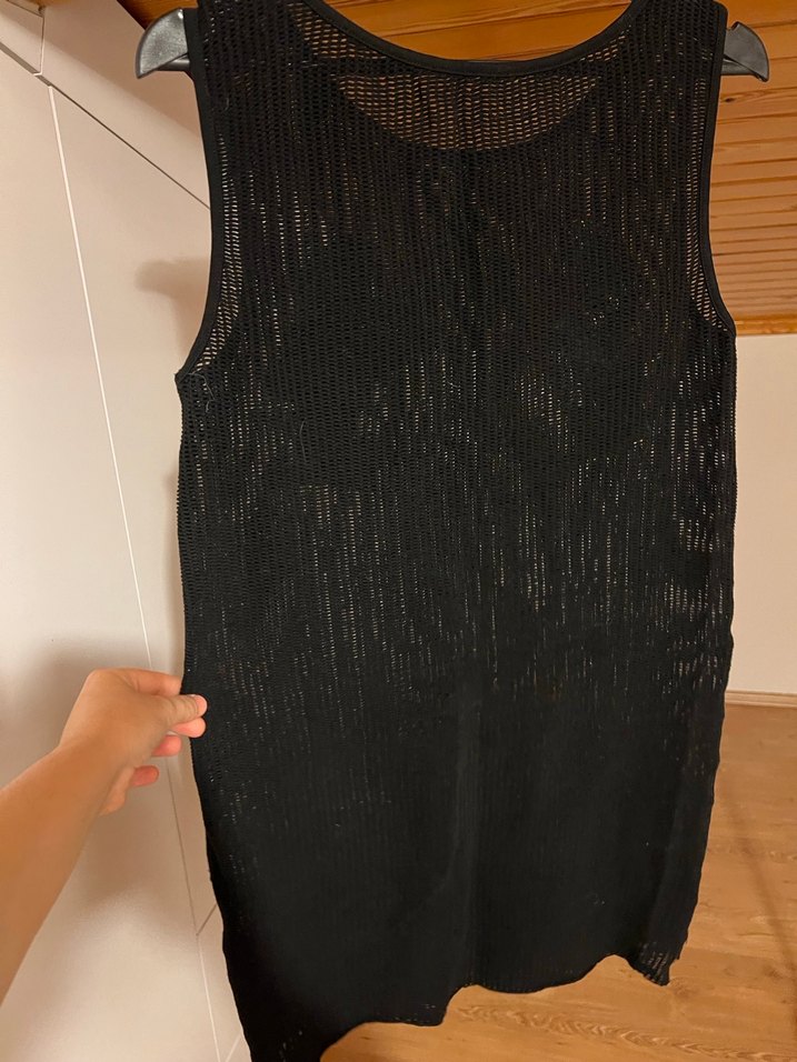 Nakışlı Siyah Mini Örme Elbise - Görsel 3