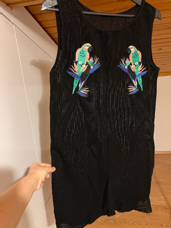 Nakışlı Siyah Mini Örme Elbise - Görsel 2