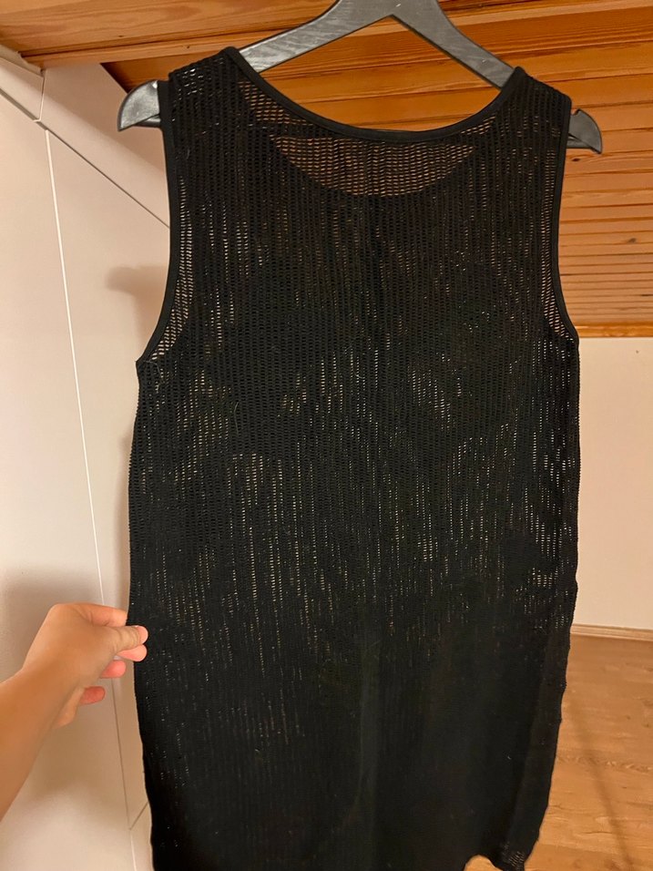 Nakışlı Siyah Mini Örme Elbise - Görsel 4