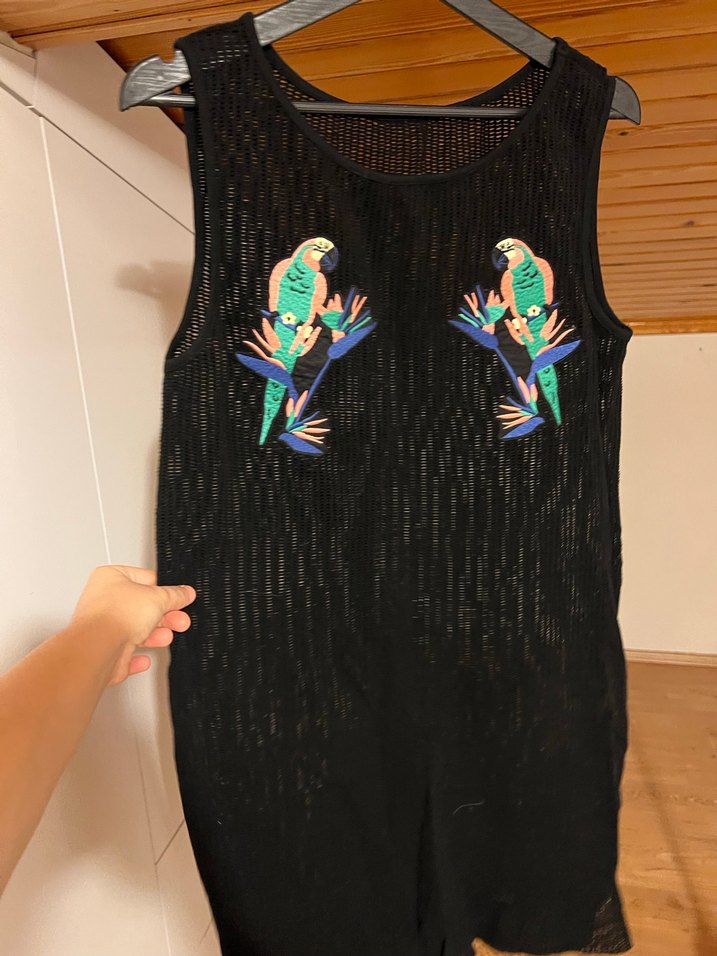 Nakışlı Siyah Mini Örme Elbise - Görsel 5