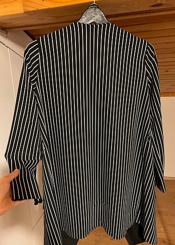 Çizgili Siyah Hamile Uzun Ceket - Görsel 6