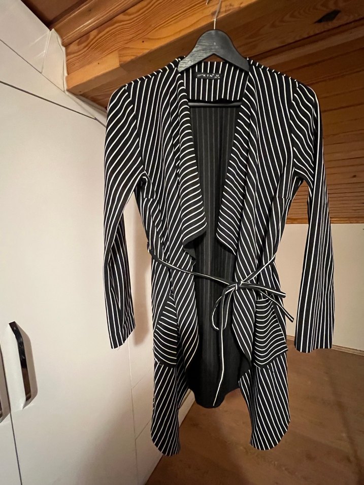 Çizgili Siyah Hamile Uzun Ceket - Görsel 2