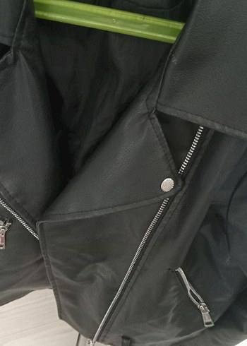 38 Beden siyah Renk Kadın Siyah Mini Deri Biker Ceket