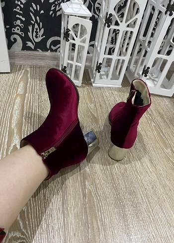 Bordo Süet Kadın Dolgu Topuklu Bot - Görsel 2