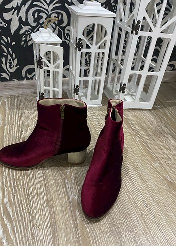 Bordo Süet Kadın Dolgu Topuklu Bot - Görsel 6