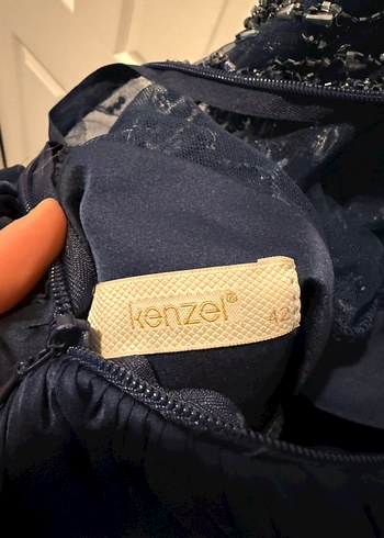 l Beden mavi Renk Uzun Kollu Straplez Mavi İşlemeli Abiye Elbise