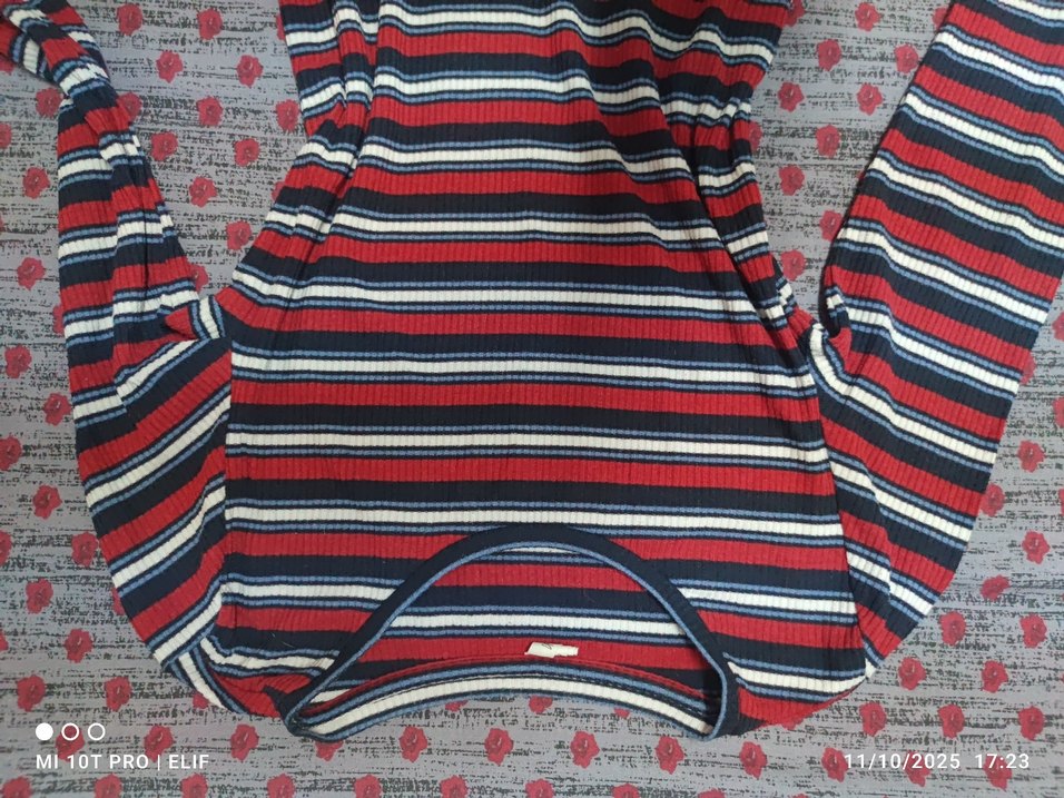 Çizgili pamuklu bluz - Görsel 2